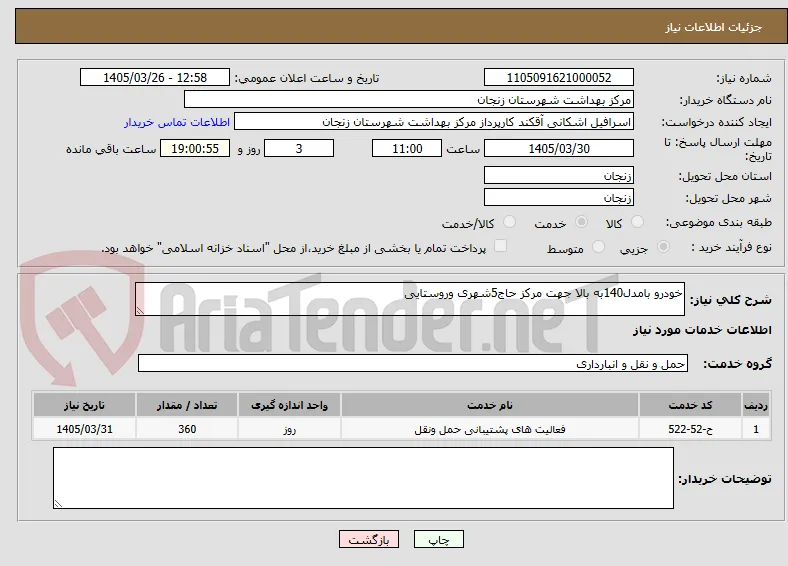 خودرو بامدل140به بالا جهت مرکز حاج5شهری وروستایی