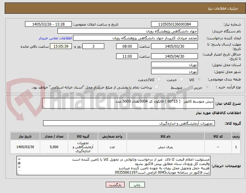 دیش متوسط کالچر   ( 15*60 ) فالکون کد 3004تعداد 5000 عدد