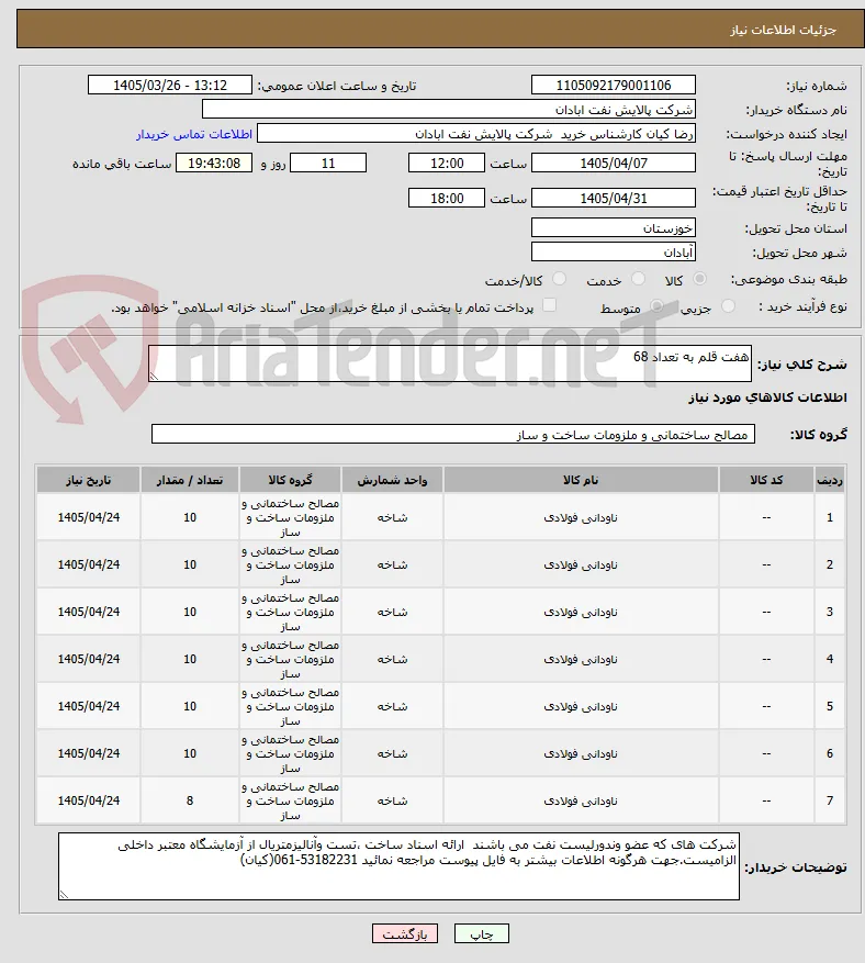 هفت قلم به تعداد 68