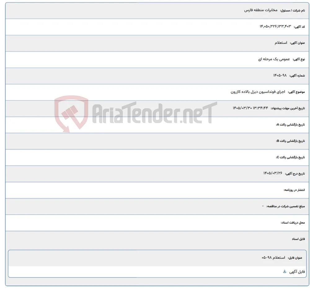 اجرای فونداسیون دیزل بالاده کازرون