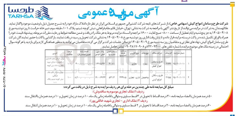 فرش املاک مازاد خود با کاربری تجاری - اداری تجاری