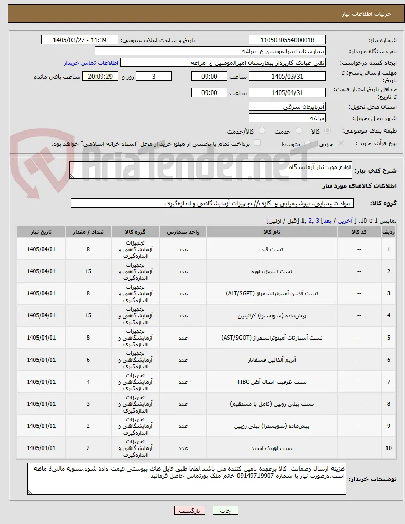 لوازم مورد نیاز آزمایشگاه