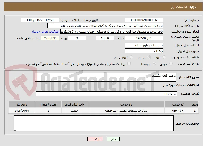 مرمت قلعه نیکشهر