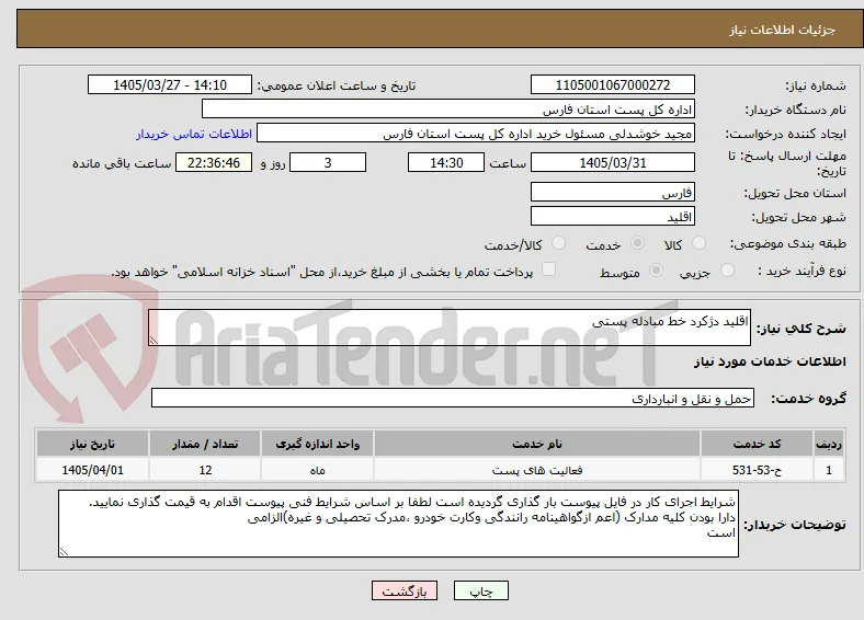 اقلید دژکرد خط مبادله پستی