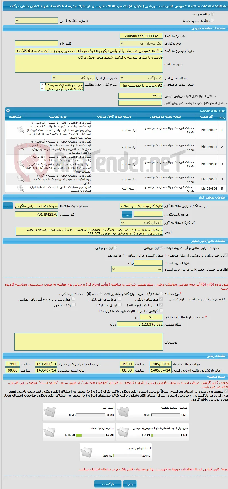 مناقصه عمومی همزمان با ارزیابی (یکپارچه) یک مرحله ای تخریب و بازسازی مدرسه 6 کلاسه شهید فیاض بخش دژگان 