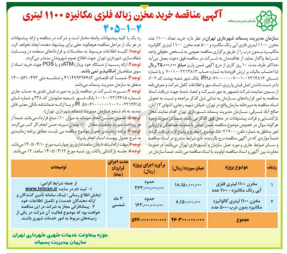 مخزن ۱۱۰۰ لیتری گالوانیزه مکانیزه بدون درب -  ۵۰۰ عدد 

