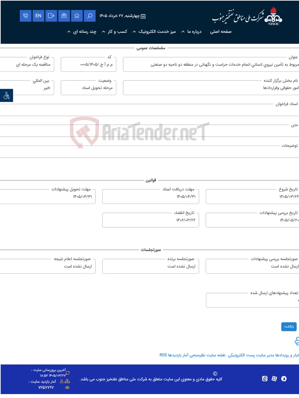 مربوط به تأمین نیروی انسانی انجام خدمات حراست و نگهبانی در منطقه دو ناحیه دو صنعتی
