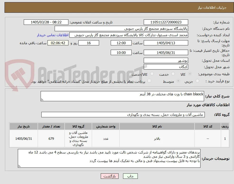 chain blaock با وزن های مختلف در 38 آیتم