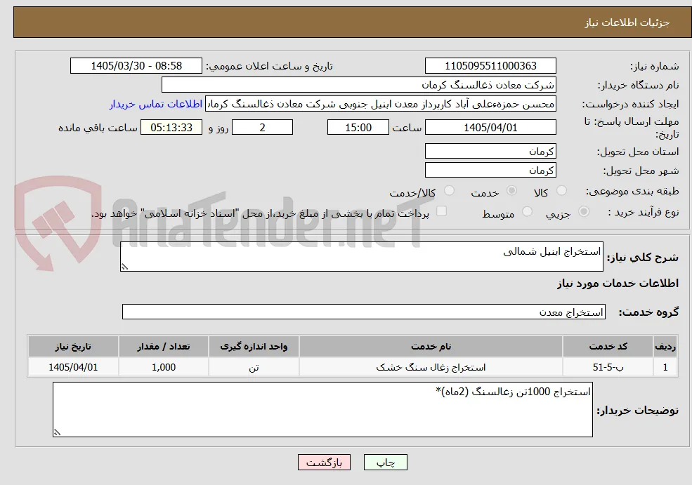 استخراج ابنیل شمالی