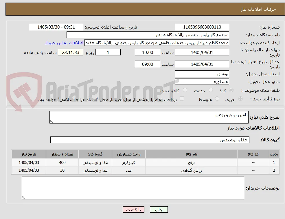 تامین برنج و روغن