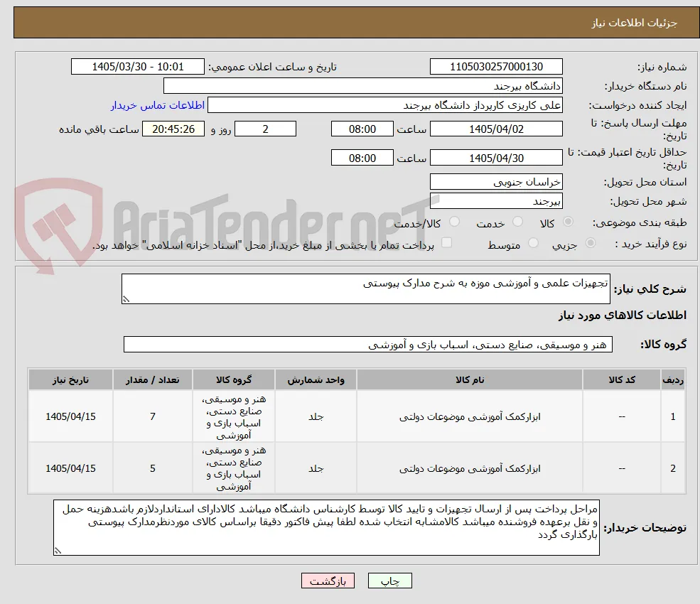تجهیزات علمی و آموزشی موزه به شرح مدارک پیوستی 