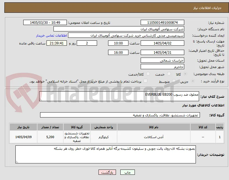 محلول ضد رسوب EVERBLUE EB200