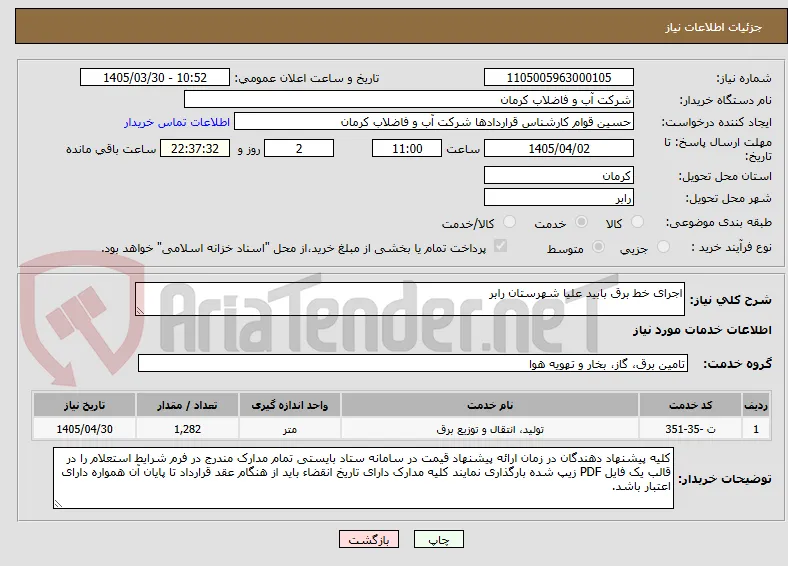 اجرای خط برق بابید علیا شهرستان رابر