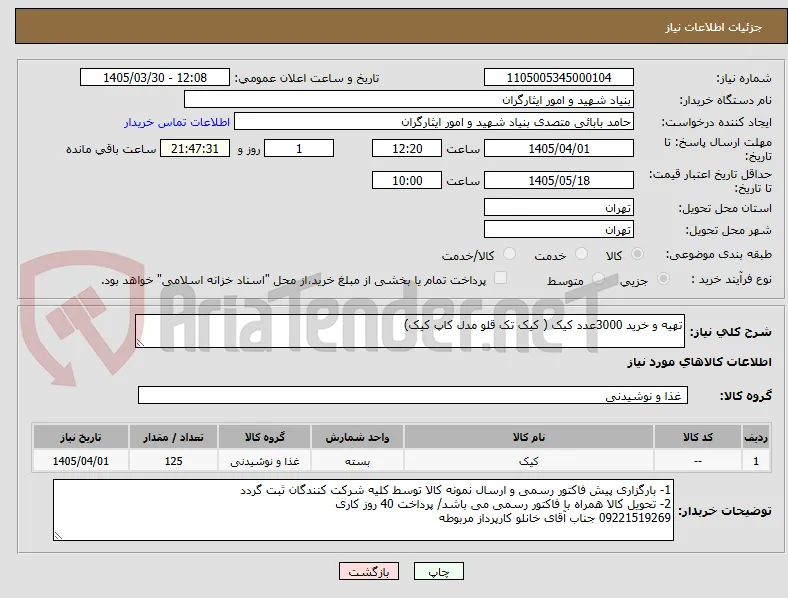 تهیه و خرید 3000عدد کیک ( کیک تک قلو مدل کاپ کیک)