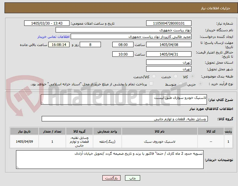 لاستیک خودرو سواری طبق لیست