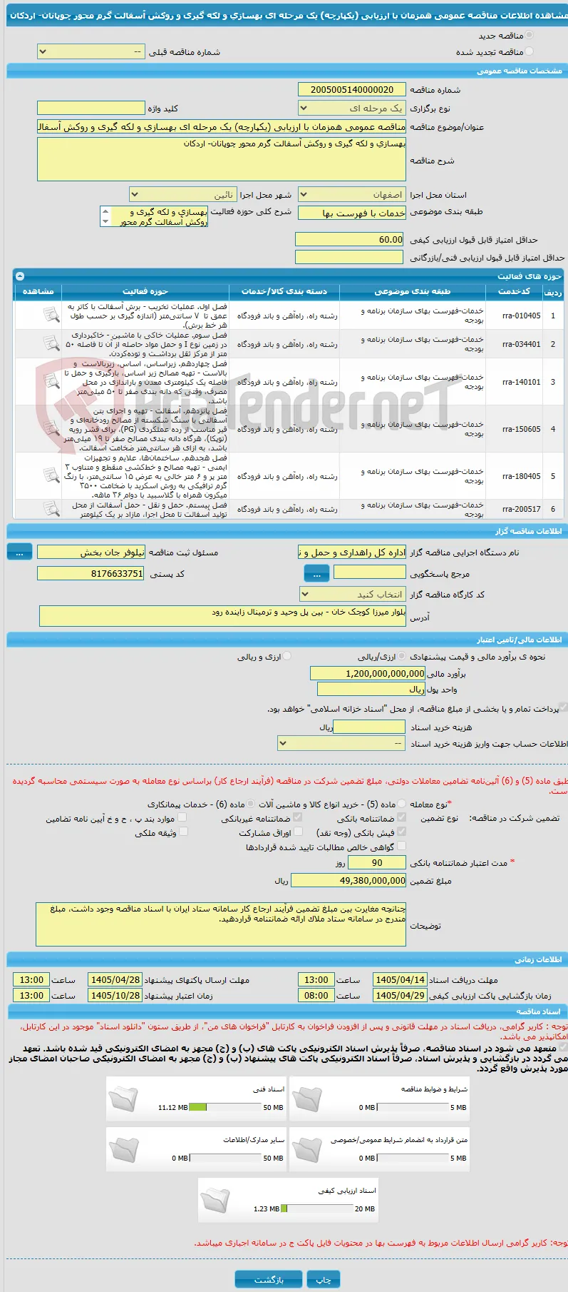 مناقصه عمومی همزمان با ارزیابی (یکپارچه) یک مرحله ای بهسازی و لکه گیری و روکش آسفالت گرم محور چوپانان- اردکان 
