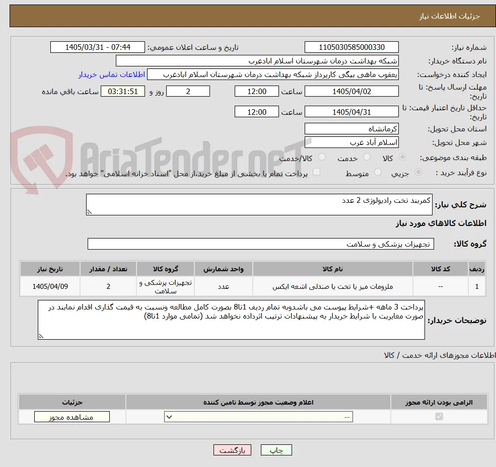 کمربند تخت رادیولوژی 2 عدد