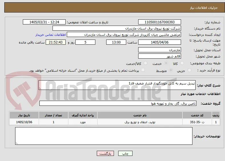 تبدیل سیم به کابل خودنگهدار فشار ضعیف فاز1
