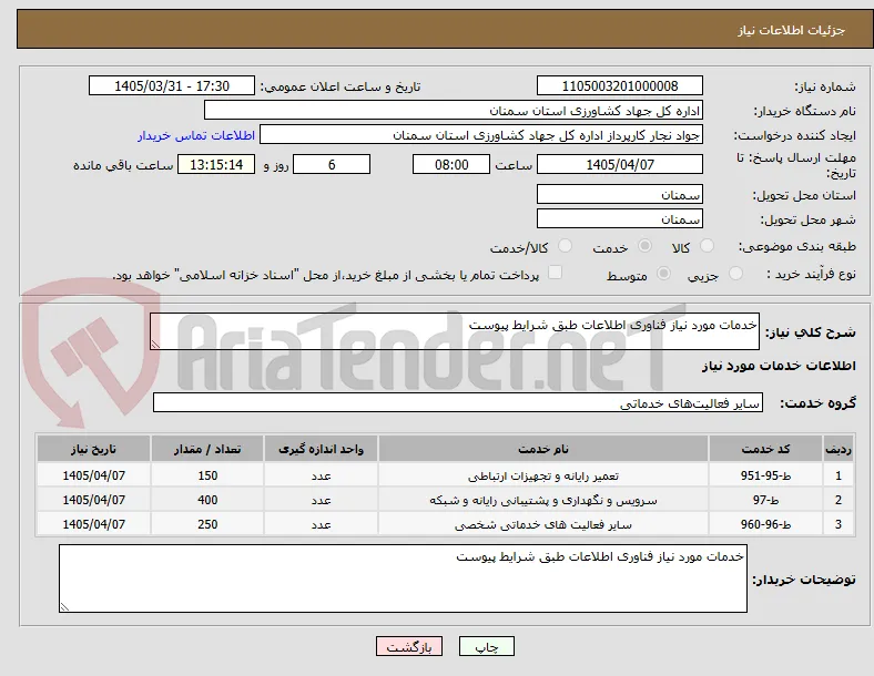 خدمات مورد نیاز فناوری اطلاعات طبق شرایط پیوست 