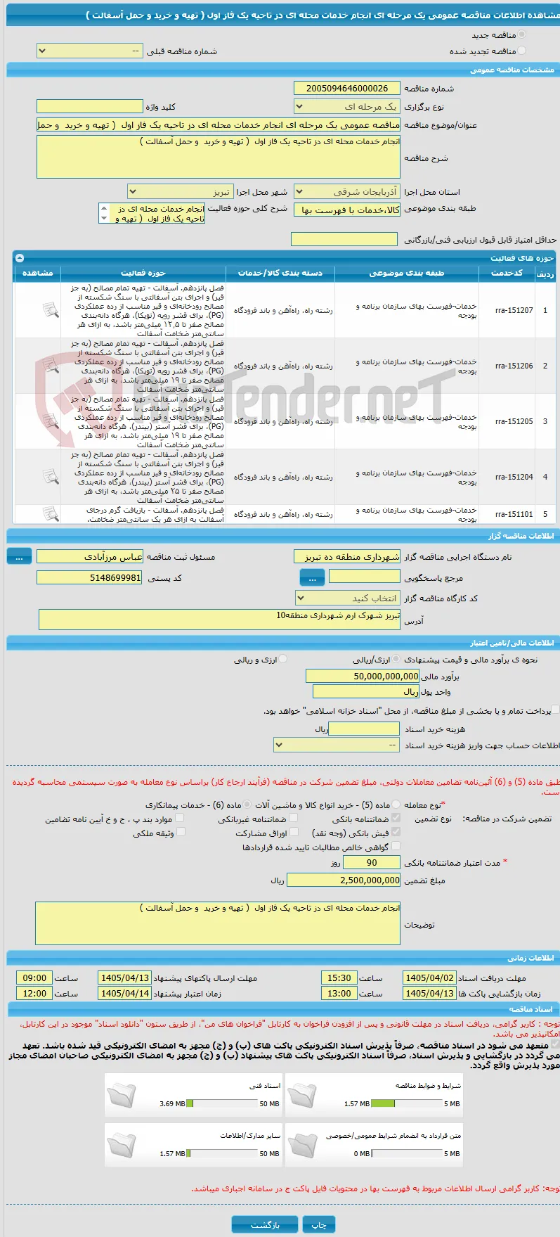 مناقصه عمومی یک مرحله ای انجام خدمات محله ای دز تاحیه یک فاز اول  ( تهیه و خرید  و حمل آسفالت )