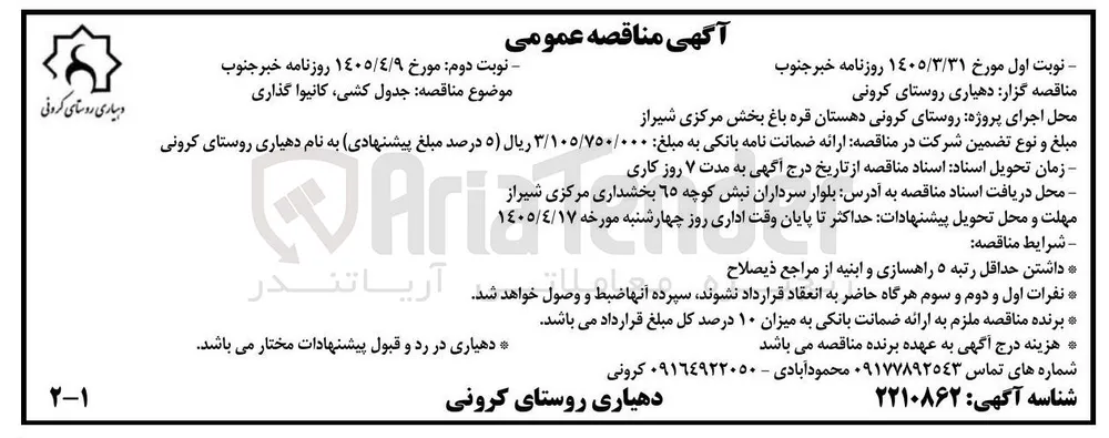 جدول کشی، کانیوا گذاری