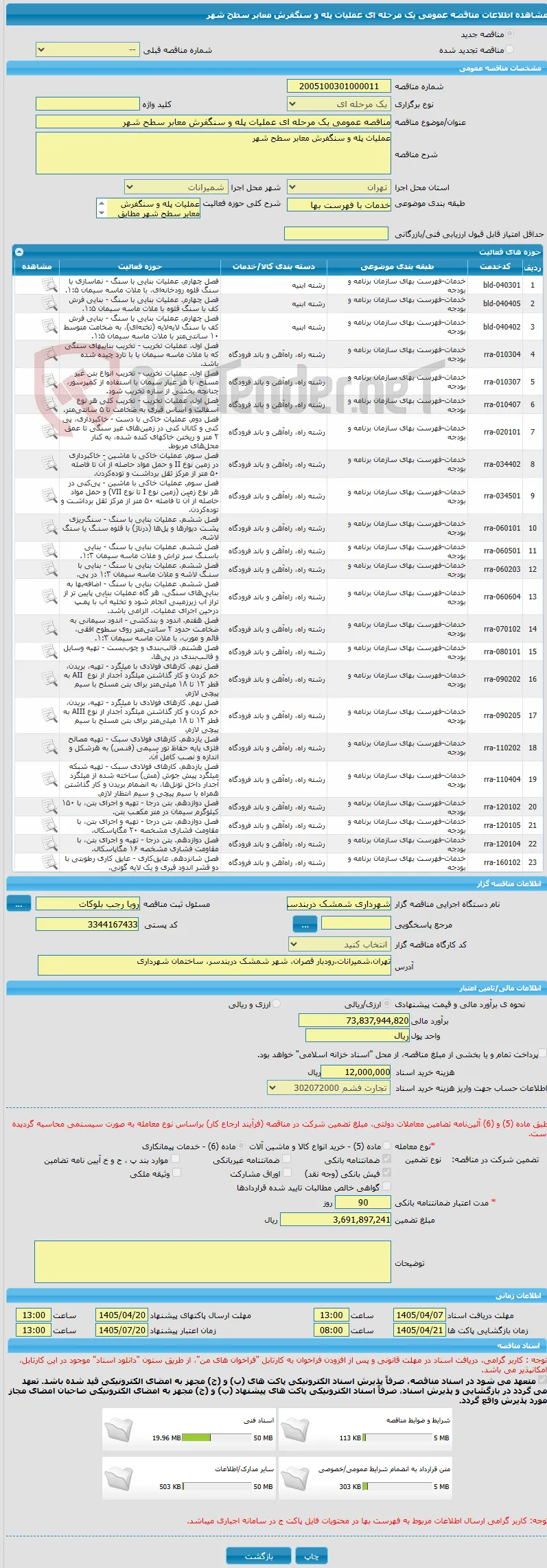 مناقصه عمومی یک مرحله ای عملیات پله و سنگفرش معابر سطح شهر 