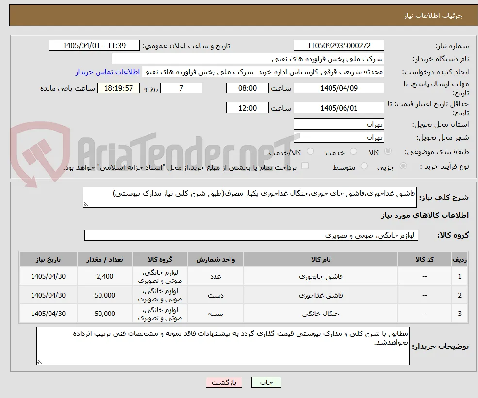 قاشق غذاخوری،قاشق چای خوری،چنگال غذاخوری یکبار مصرف(طبق شرح کلی نیاز مدارک پیوستی)