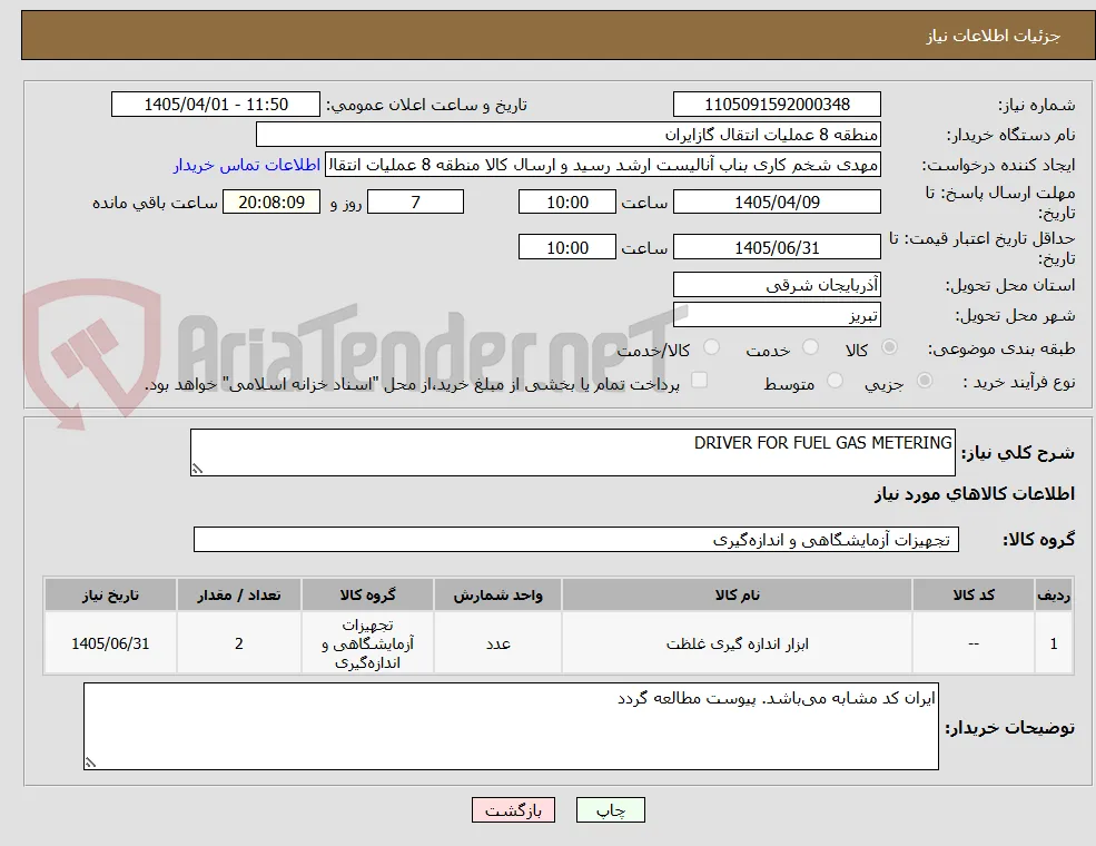DRIVER FOR FUEL GAS METERING