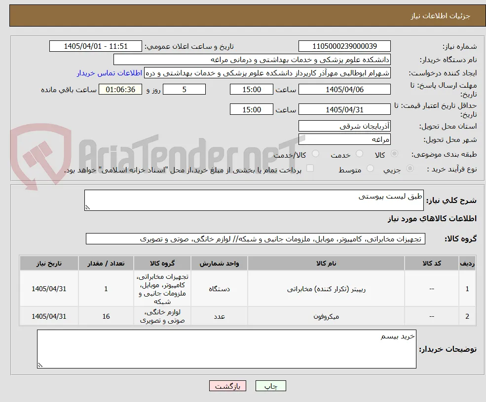 طبق لیست پیوستی 