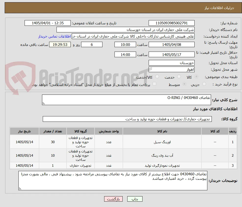 تقاضای 0430460 / O-RING