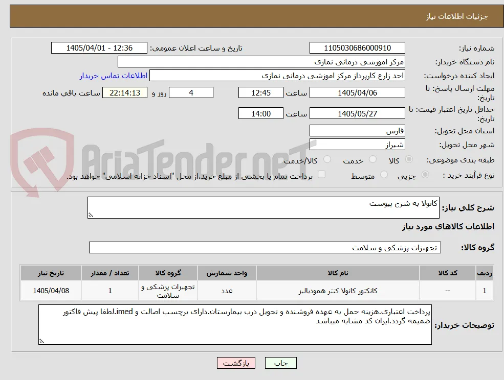 کانولا به شرح پیوست