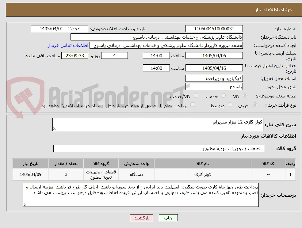 کولر گازی 12 هزار سوپرانو