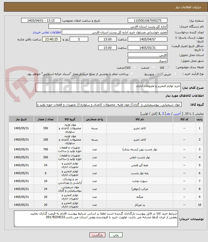 خرید لوازم التحریر و ملزومات اداری
