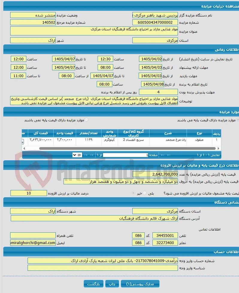 مواد غذایی مازاد بر احتیاج دانشگاه فرهنگیان استان مرکزی