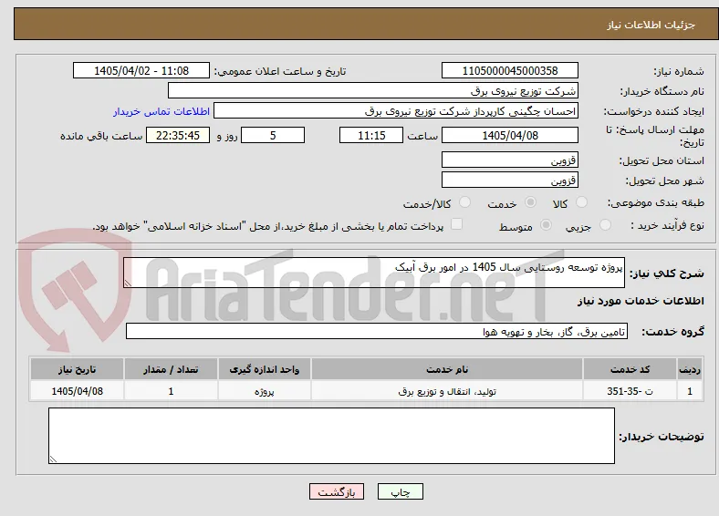 پروژه توسعه روستایی سال 1405 در امور برق آبیک
