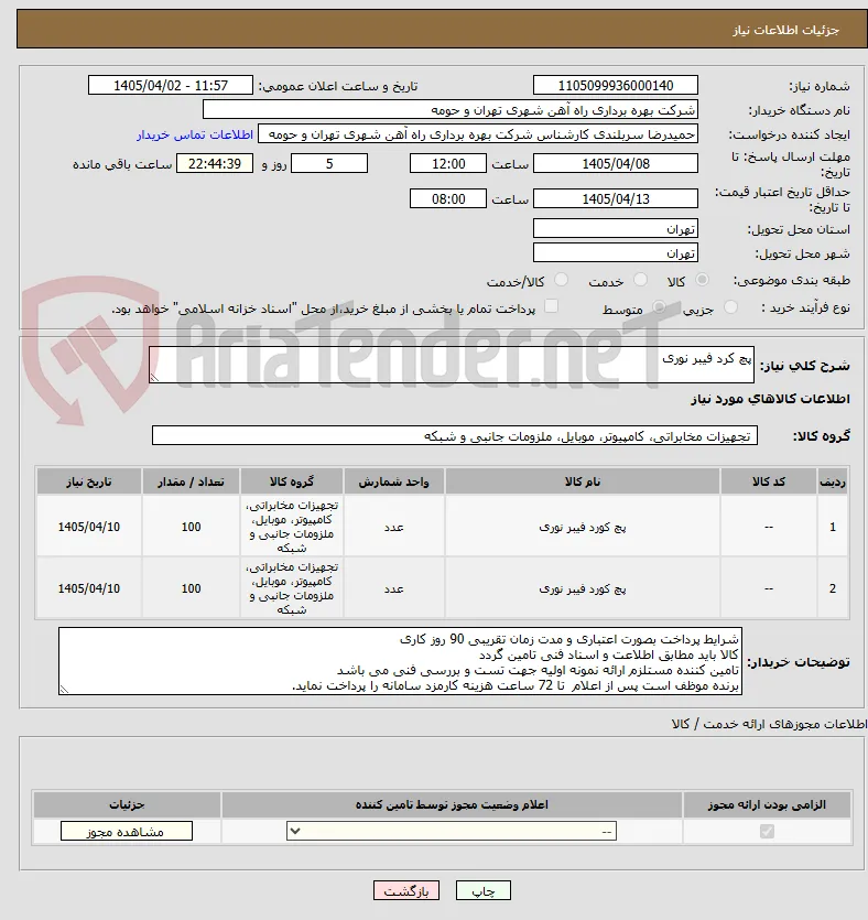 پچ کرد فیبر نوری