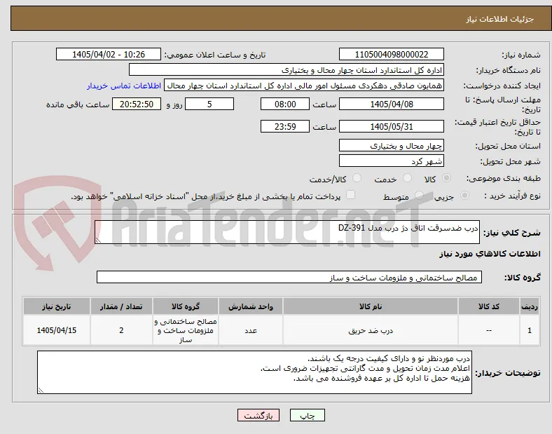 درب ضدسرقت اتاق دژ درب مدل DZ-391