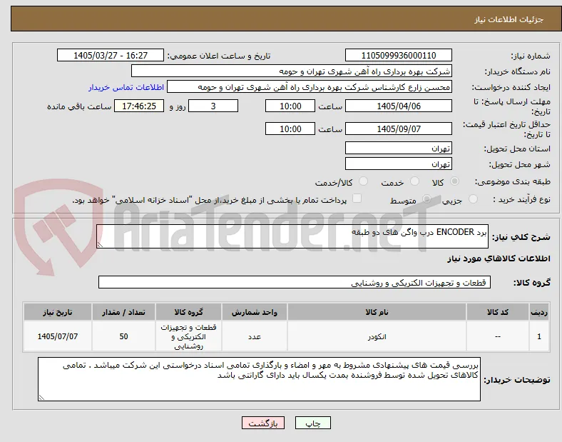 برد ENCODER درب واگن های دو طبقه 