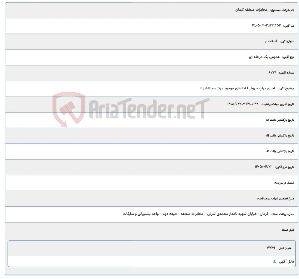 اجرای دراپ بیرونیFAT های موجود مرکز سیدالشهدا