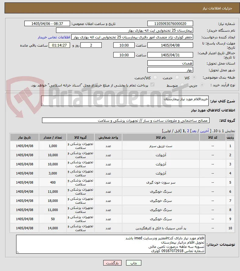 خریداقلام مورد نیاز بیمارستان