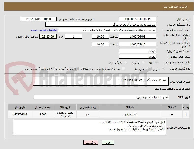 خرید کابل خودنگهدار 25+25+95+95*3 