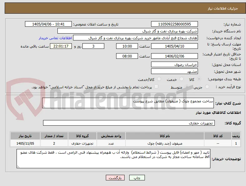 ساخت مجموع چوک ( منیفولد) مطابق شرح پیوست