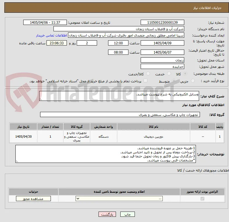 وسایل الکترونیکی به شرح پیوست میباشد.