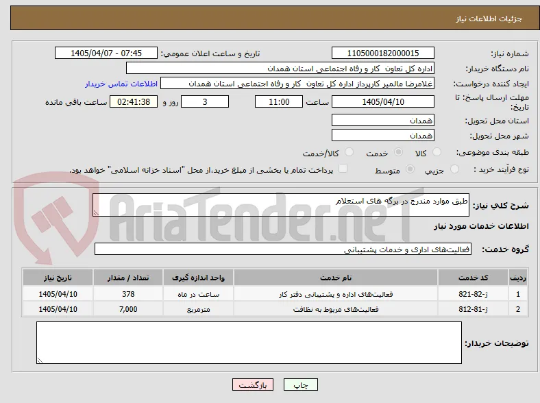 طبق موارد مندرج در برگه های استعلام