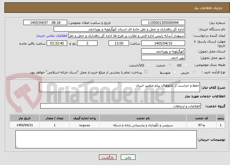 حفظ و حراست از تابلوهای پیام متغییر خبری
