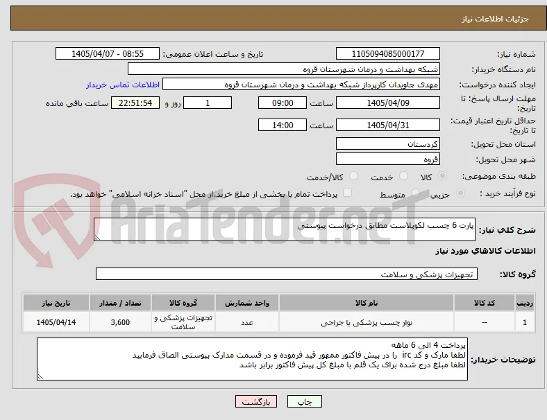 پارت 6 چسب لکوپلاست مطابق درخواست پیوستی 
