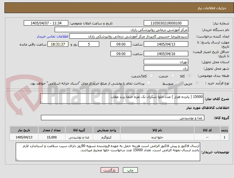 15000 ( پانزده هزار ) عدد حلوا شکری تک نفره حتما برند عقاب 