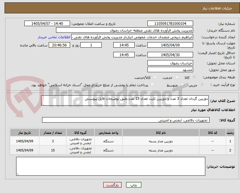 دوربین گردان تعداد 3 عدد و دوربین ثابت تعداد 15 عدد،طبق توضیحات فایل پیوستی