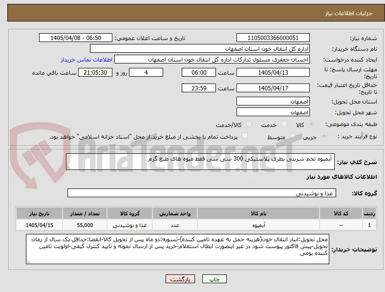 آبمیوه تخم شربتی بطری پلاستیکی 300 سی سی فقط میوه های طبع گرم 