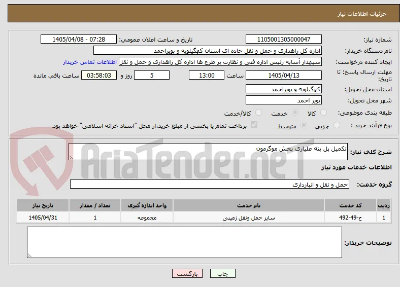 تکمیل پل بنه علیاری بخش موگرمون